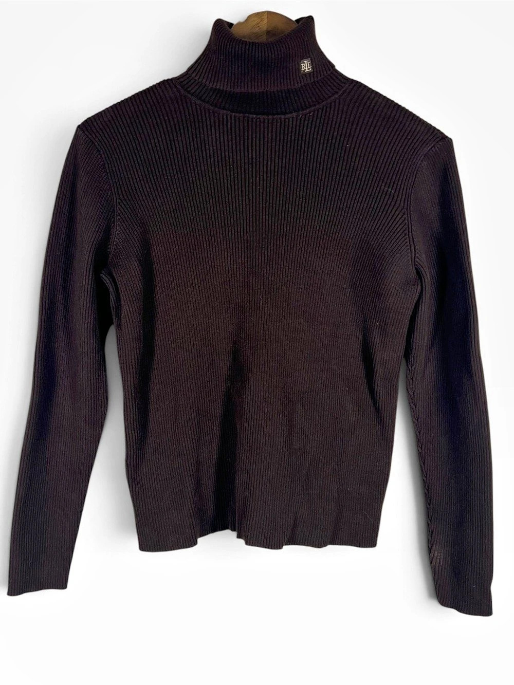 Vintage Lauren Ralph Lauren Womens Ribbed Turtleneck Brown Size M 90s Preppy